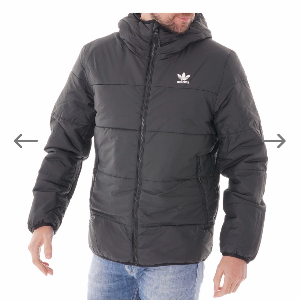 Adidas Originals  Men's Dark Gray Hooded Puffer Jacket - Picture 4 of 7
